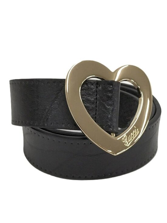 Gucci Holeless Belt Heart Buckle Leather Black main image 4